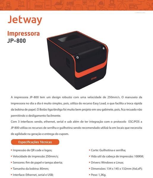 Imagem de Impressora termica nao fiscal jetway jp-800