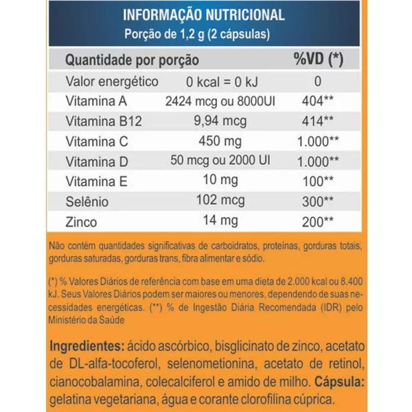 Imagem de Imunize Selênio Zinco e Vitaminas A C D E B12 Alto Teor 60 cáps de 600mg Kit com 3