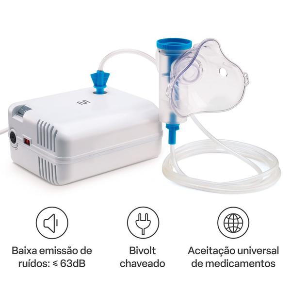 Imagem de Inalador air plus compressor multi saude branco e azul - hc223 multilaser