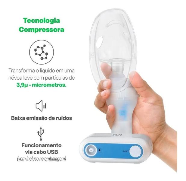 Imagem de Inalador Nebulizador De Ar Vapor Silencioso Compressor Adulto e Criança Multi Saude