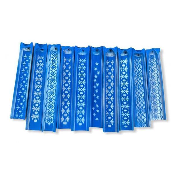 Imagem de Incensário Artesanal Canoa Bambu Pintado Azul Escuro 25 Cm