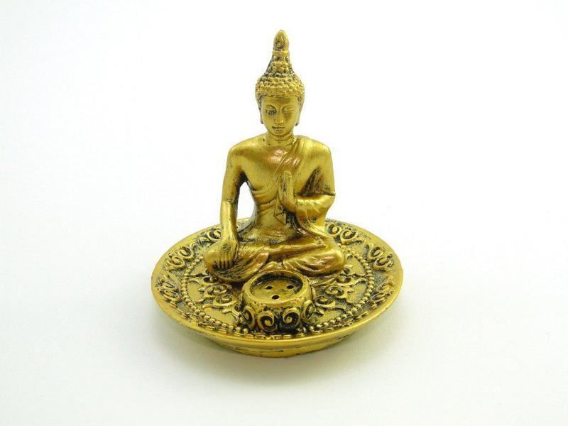 Imagem de Incensário Buda Dourado Resina 9 cm