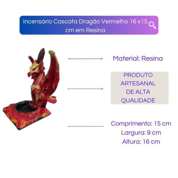 Imagem de Incensário Cascata Dragão 16 x15 cm Resina - Selecione a Cor