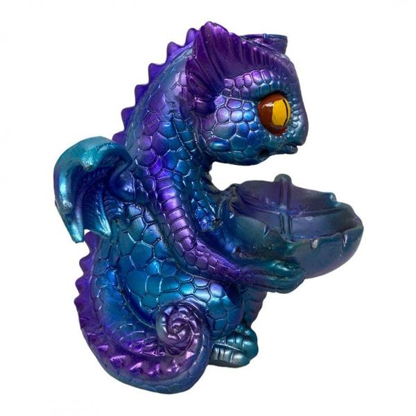 Imagem de Incensário Cascata Dragão Baby Azul 12 cm Resina