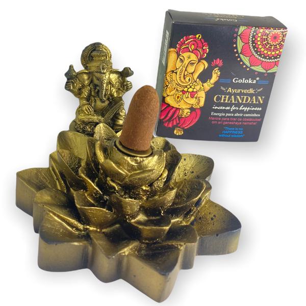 Imagem de Incensário Cascata Flor de Lotus Ganesh Livro Dou 6cm Resina