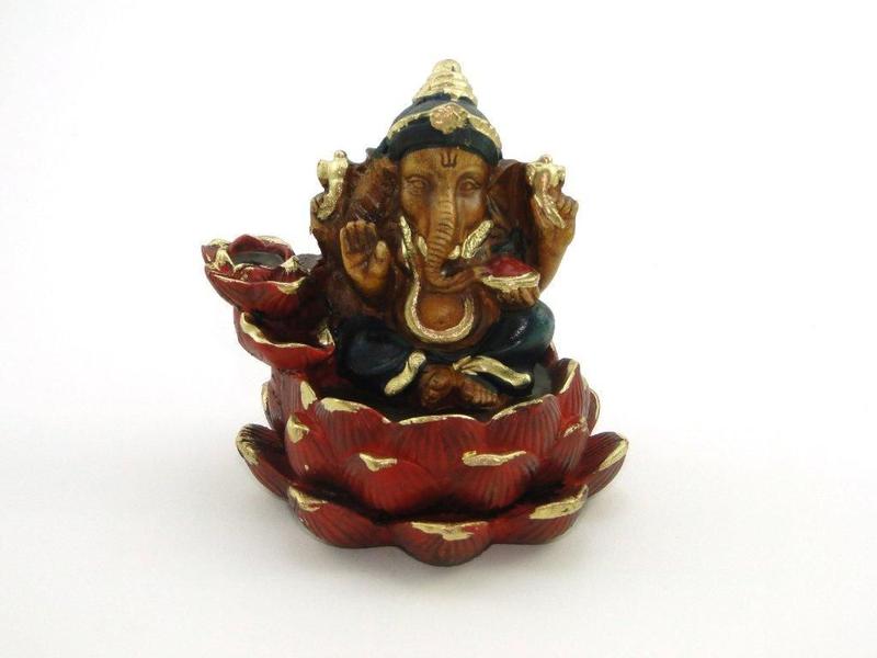 Imagem de Incensário Cascata Ganesha ul E Vermelho Gesso 11 Cm