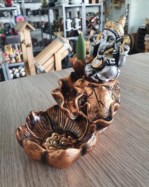 Imagem de Incensário Cascata Lorde Ganesha Flor De Lótus Decorativo Enfeite