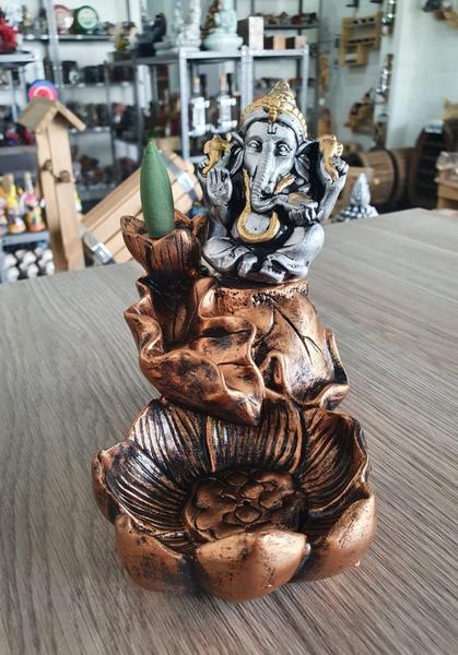 Imagem de Incensário Cascata Lorde Ganesha Flor De Lótus Decorativo Enfeite