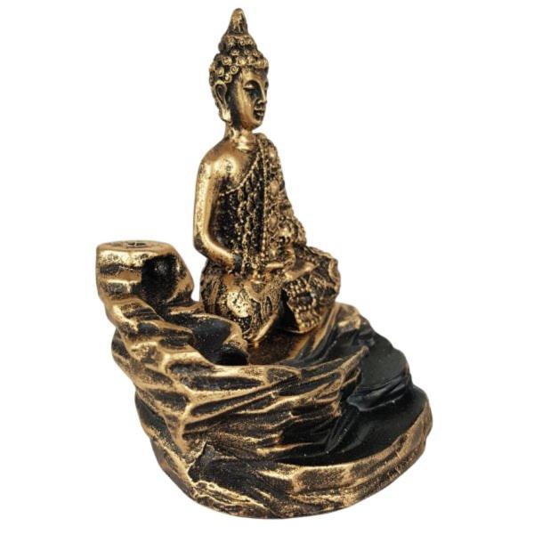 Imagem de Incensario Cascata Pedra Buda Hindu Meditando Zen 2 Resina