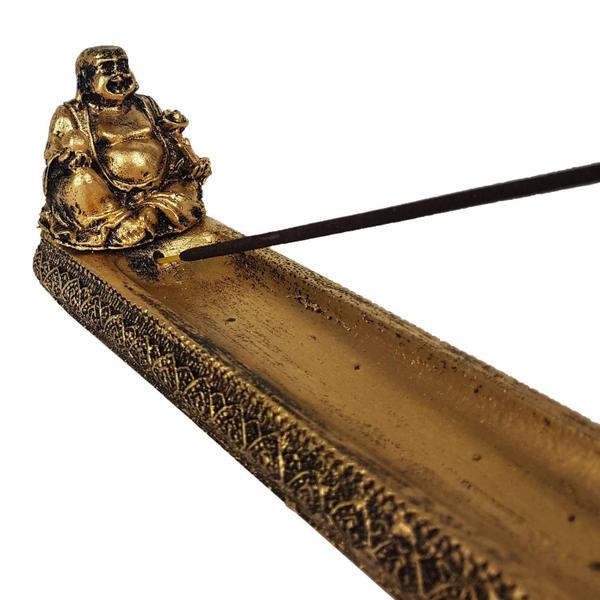 Imagem de Incensario Castical Barra Buda Chines Meditando Dourado