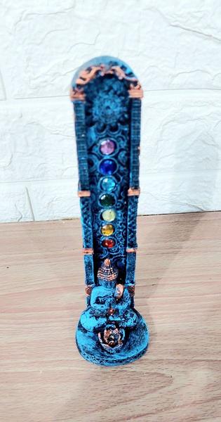 Imagem de Incensário DE RESINA Vertical 7 Chakras Buda MEDIDTANDO Azul