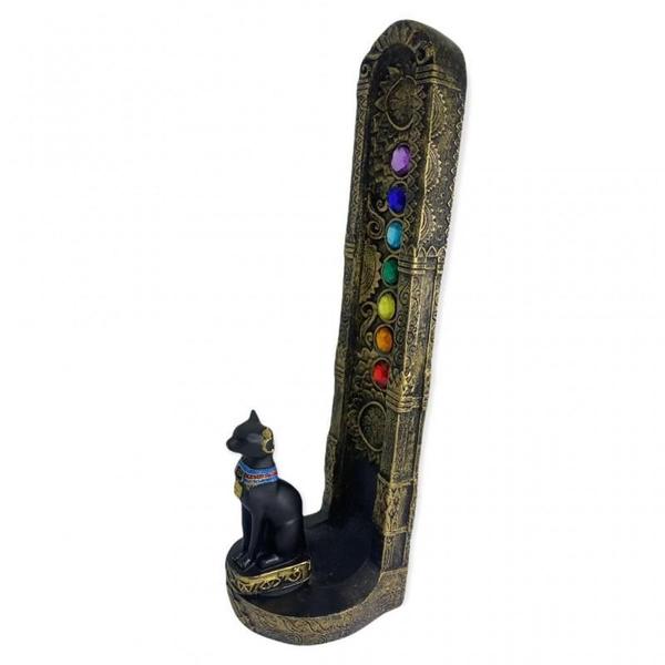 Imagem de Incensário Egípcio Dourado 7Chakras Bastet Vertical 22Cm