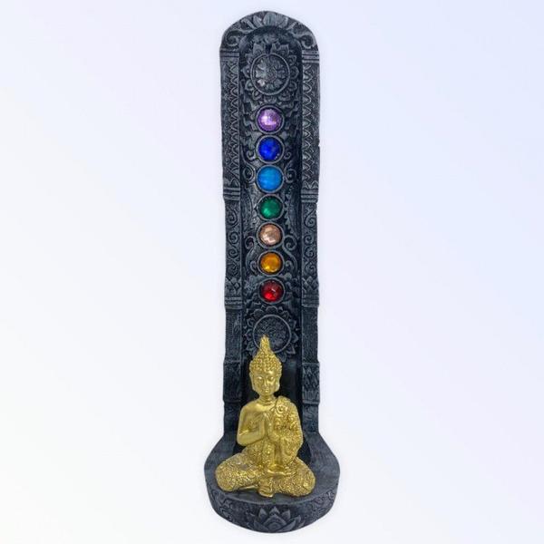 Imagem de Incensário Indiano Cinza 7 Chakras Buda Dourado Vert 22 cm