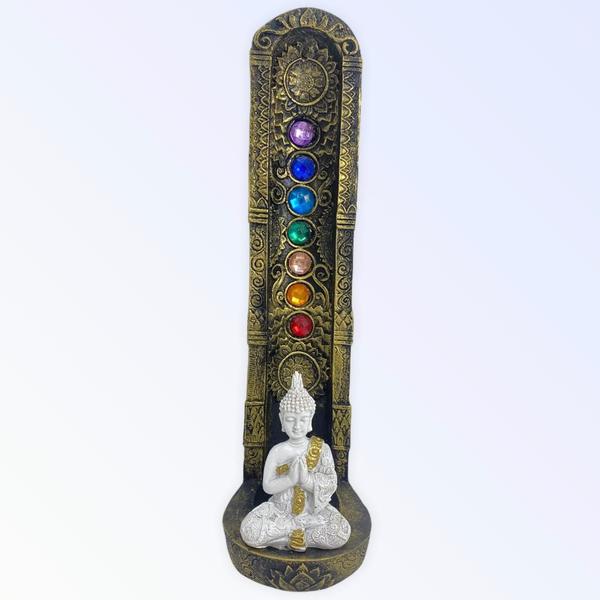 Imagem de Incensário Indiano Dourado 7 Chakras Buda Branco 22 Cm