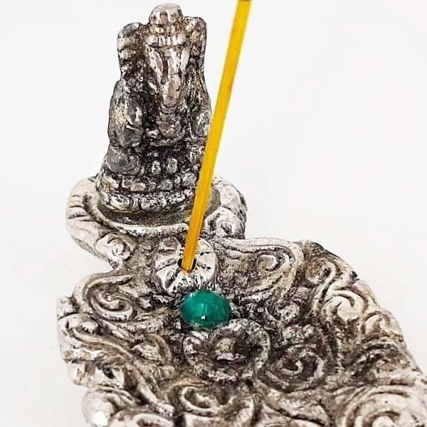 Imagem de Incensário Metal Pedra Ganesha Prata 22cm Índia