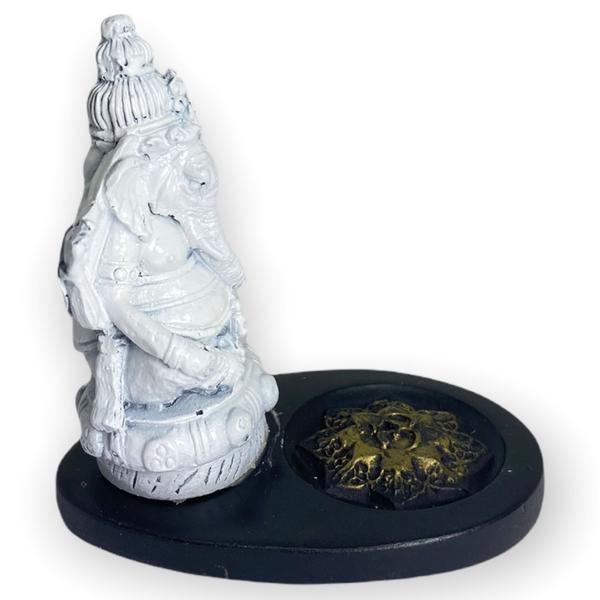 Imagem de Incensário Mini Oval Ganesha branco e preto 5 cm em resina