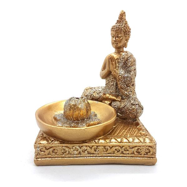 Imagem de Incensário Vareta Buda Dourado Brilhante Meditando 7 cm