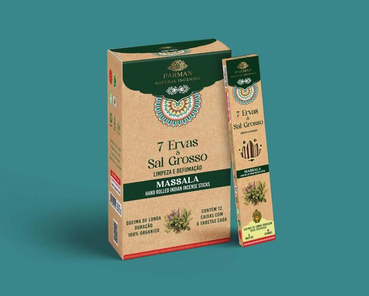 Imagem de Incenso massala organico 7 ervas  sal grosso parman 18 gr box 12 caixas com 6 varetas