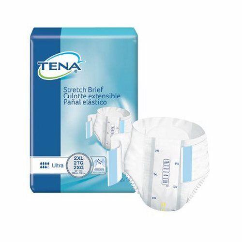 Imagem de Incontinência adulta unissex Breve TENA Stretch Ultra Tab Fechamento 2X-Grande Descartável Absorção Pesada Branca 32 Sacos por Essity