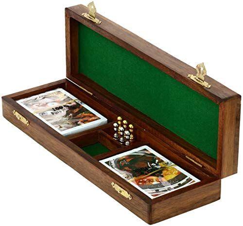 Imagem de Indian Glance Cribbage Board Game Set com armazenamento de pinos de metal exclusivos e 2 cartas de jogo de jogo de presente Set Box