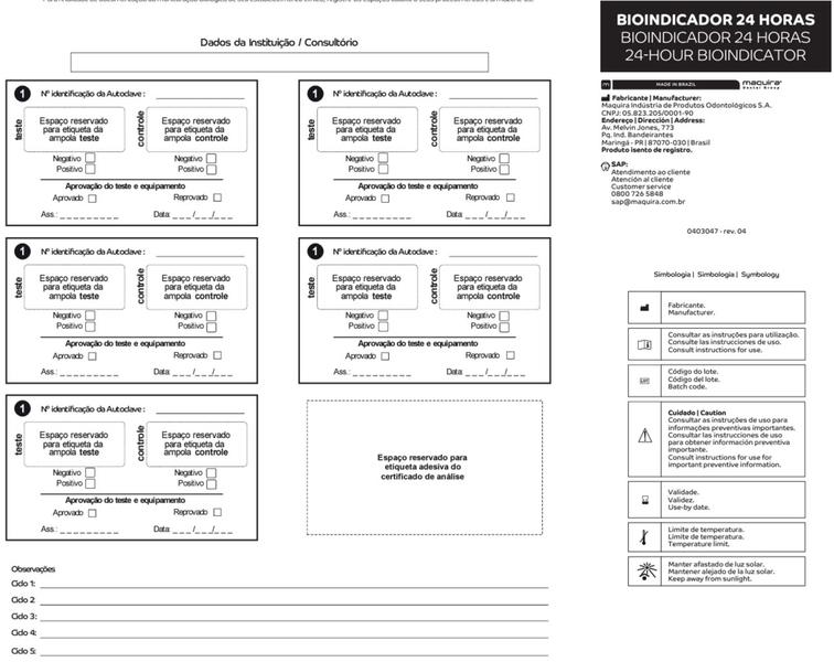 Imagem de Indicador Biológico Bioindicador 24h 10 Unidades - Maquira