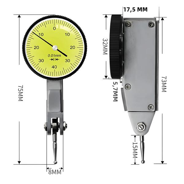 Imagem de Indicador de Teste de Mostrador de 8mm - Base com Suporte de Arco e Localizador de Centro