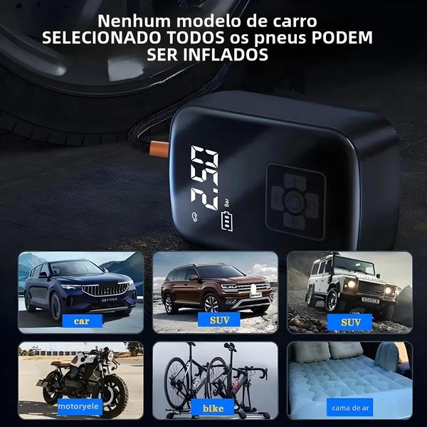 Imagem de Inflador de Pneus Portátil e Sem Fio com Display Digital - Para Carros Elétricos