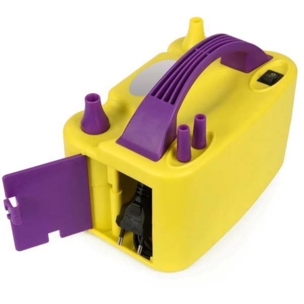 Imagem de Inflador Elétrico Bexiga Bomba 2 Bicos Roxo / Amarelo 127v