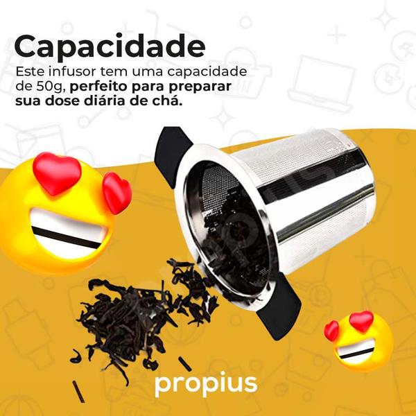 Imagem de Infusor De Chá Coador Em Aço Inoxidável Tipo Cesta Silicone Grande Individual Filtro Inox Copo Xícaras Bules