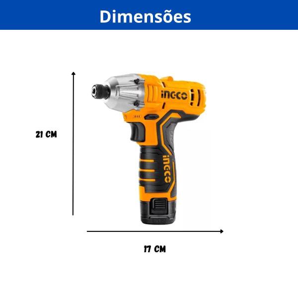 Imagem de Ingco parafusadeira de impacto 1/4 a bateria 12v linha s12 c/ 2 baterias palito 1.5ah