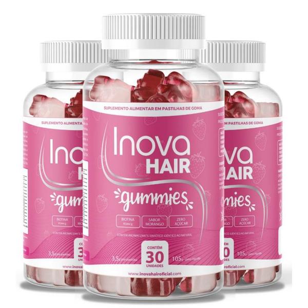 Imagem de Inova Hair Gummies Tratamento 3 Meses Cabelo E Unha 30 Gomas