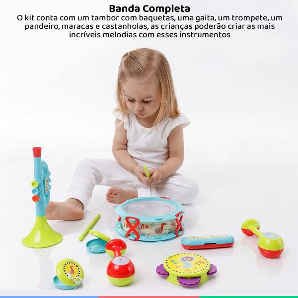 Imagem de Instrumentos Musicais de Brinquedo Minha Primeira Bandinha Trompete Gaita Percussão Multikids Baby