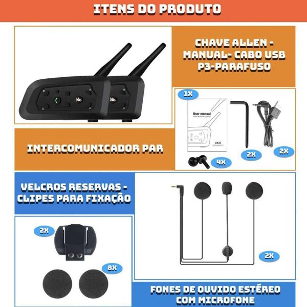 Imagem de Intercomunicador Capacete De Moto Bluetooth Microfone V6