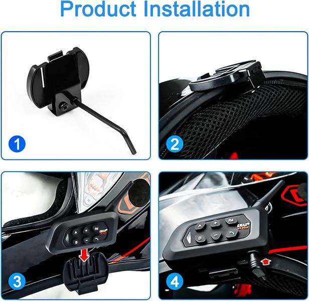 Imagem de Intercomunicador Capacete Moto Ejeas V4 Plus Fone Bluetooth 1500m Bateria 18hs Conecta Até 4 Redução Ruído Prova D'água