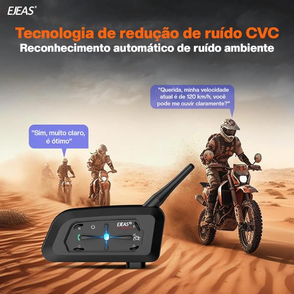 Imagem de Intercomunicador Capacete Moto Ejeas V7 Fone Bluetooth 700m Bateria 18hs Conecta Até 7 Redução Ruído Prova D'água