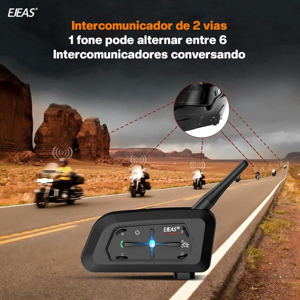 Imagem de Intercomunicador Capacete Moto Ejeas V7 Fone Bluetooth 700m Bateria 18hs Conecta Até 7 Redução Ruído Prova D'água