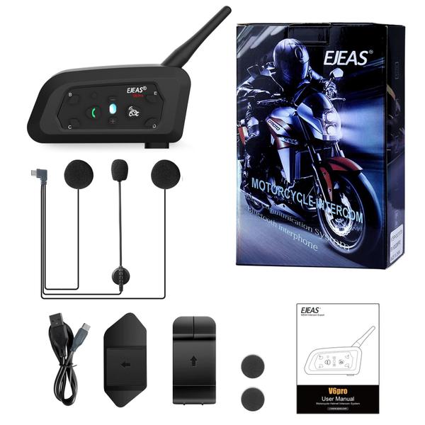 Imagem de Intercomunicador Ejeas V6 Pro+ Fone Bluetooth Moto Capacete Conecta Até 6 800m Bateria 18hs Redução Ruído Prova D'água