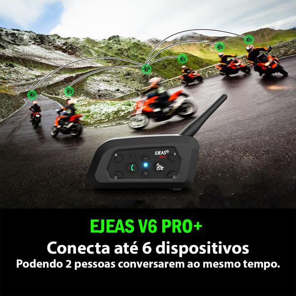 Imagem de Intercomunicador Ejeas V6 Pro+ Fone Bluetooth Moto Capacete Conecta Até 6 800m Bateria 18hs Redução Ruído Prova D'água