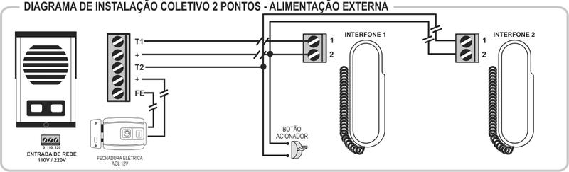 Imagem de Interfone Coletivo 2 Pontos + 2 Fones + Botoeira + 50 M Cabo