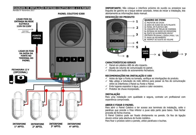 Imagem de Interfone Coletivo Porteiro 12 Pontos Agl S300 Com Fonte