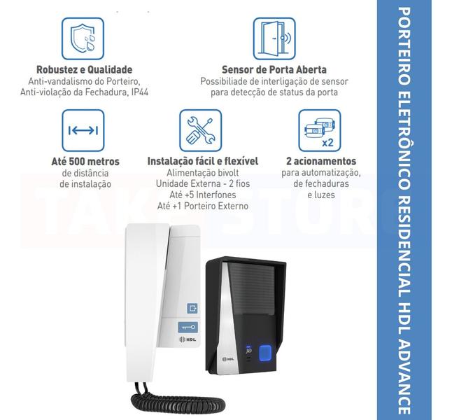 Imagem de Interfone Porteiro Eletrônico Hdl Monofone Advance Residencial Branco