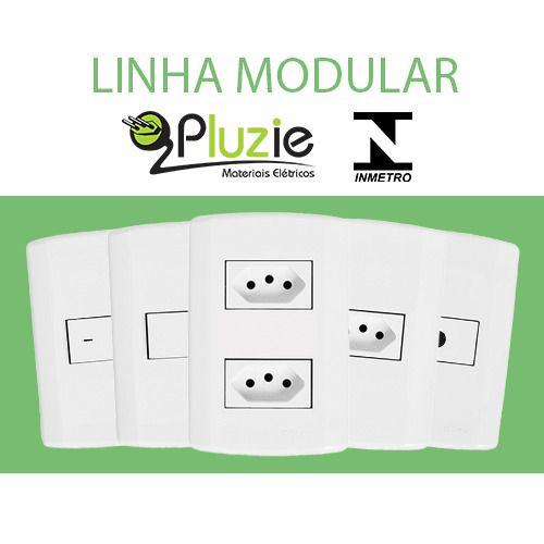 Imagem de Interruptor 2 Teclas Simples + Tomada 10A Pluzi Modular Pluzie Branca 4x2 250V