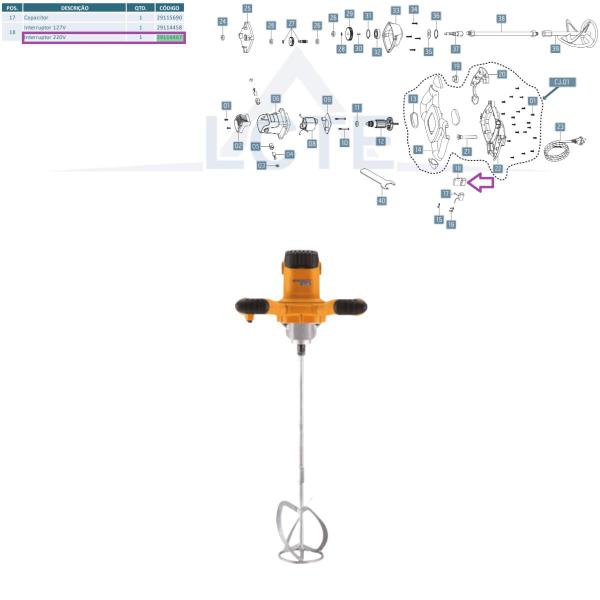 Imagem de Interruptor 220V Menegotti P/Misturador Elétrico MEL 1200 V2