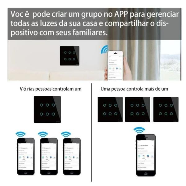 Imagem de Interruptor 6 Botões Smart Touch Led Wifi Rf433 Alexa Google