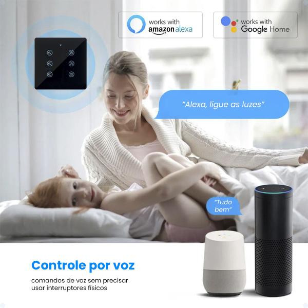 Imagem de Interruptor Alexa Inteligente 4x4 Automação Bivolt 6 Botões