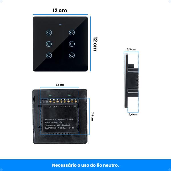 Imagem de Interruptor Alexa Inteligente 4x4 Automação Bivolt 6 Botões