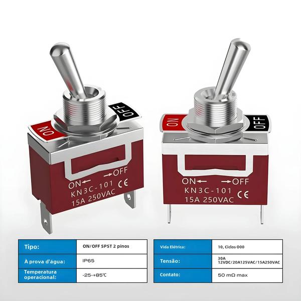 Imagem de Interruptor De Alternância À Prova D'água Marinho Resistente 12V 30A 250V 15A SPST 2 Pinos on off