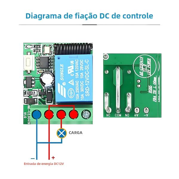 Imagem de Interruptor de Controle Remoto Universal para Portão - 12V RF 433MHz - Mini Receptor de Relé DIY