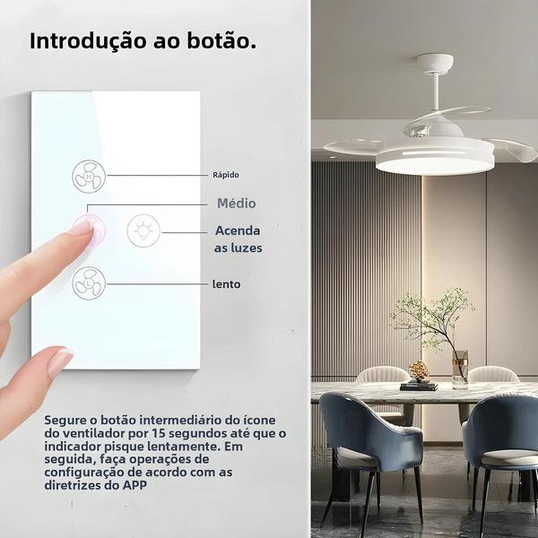 Imagem de Interruptor de Luz e Ventilador de Teto Wi-Fi Inteligente - Controle via Tuya, Alexa e Google