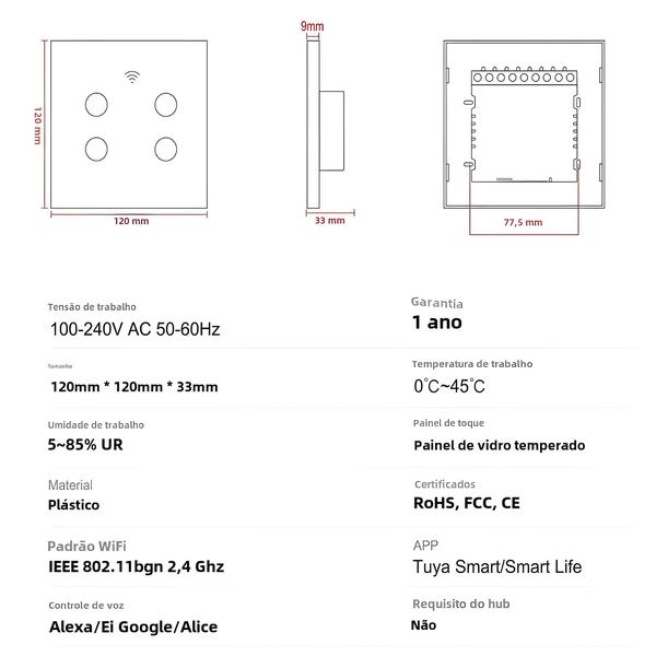 Imagem de Interruptor de Luz Inteligente Tuya WiFi 4/6 Gangues - Controle Remoto, Alexa e RF433